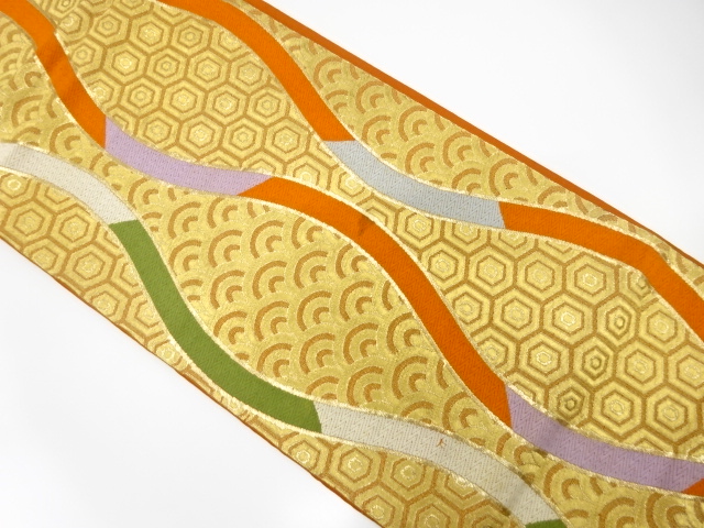 JAPANESE KIMONO / ANTIQUE FUKURO OBI / SILK / WOVEN TATEWAKU PATTERN